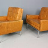 Set of two cognac leather Florence Knoll lounge chairs model 65a