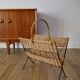 Magazine rack in rattan and black metal 70s design
