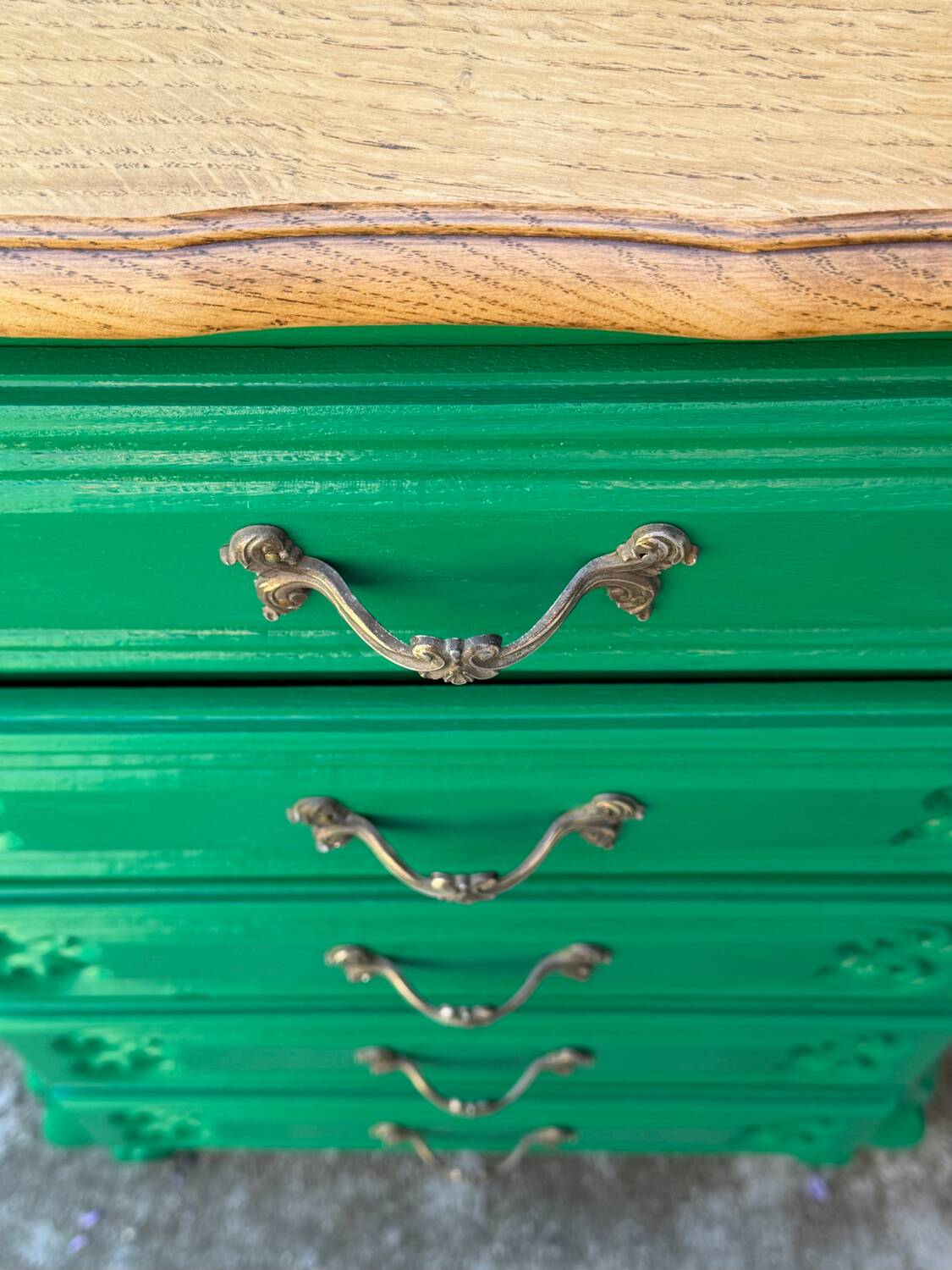 Vintage green oak chest of drawers from the 1960s.