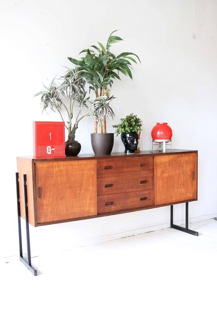 Mid-century modern sideboard in teak with metal legs, 1960s