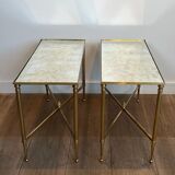 Pair of brass side tables with antique mirrored tops from Maison Jansen