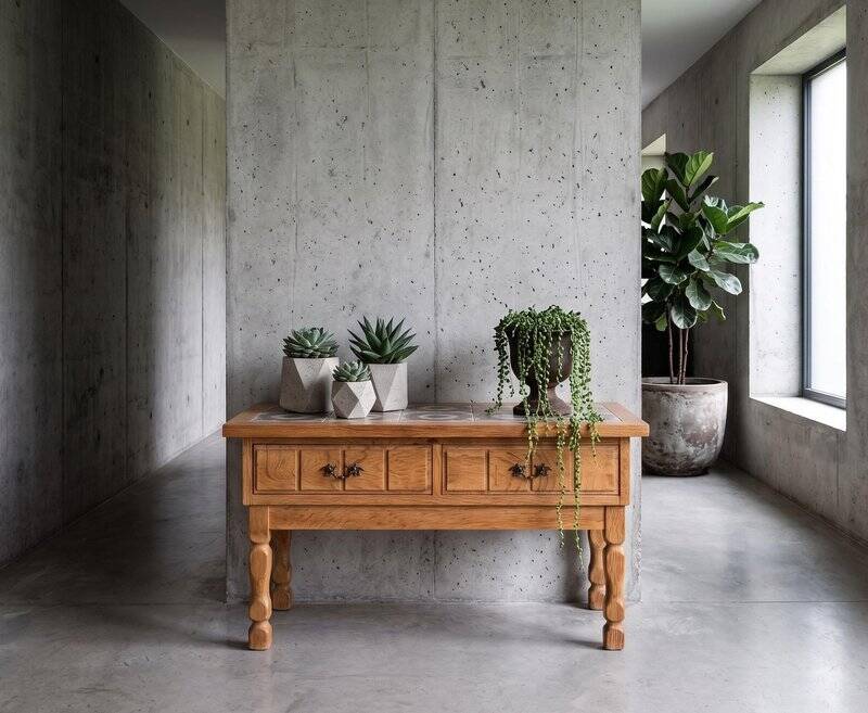 Oak Hall Piece with Tiles by Henning Kjærnulf, Denmark, 1960s