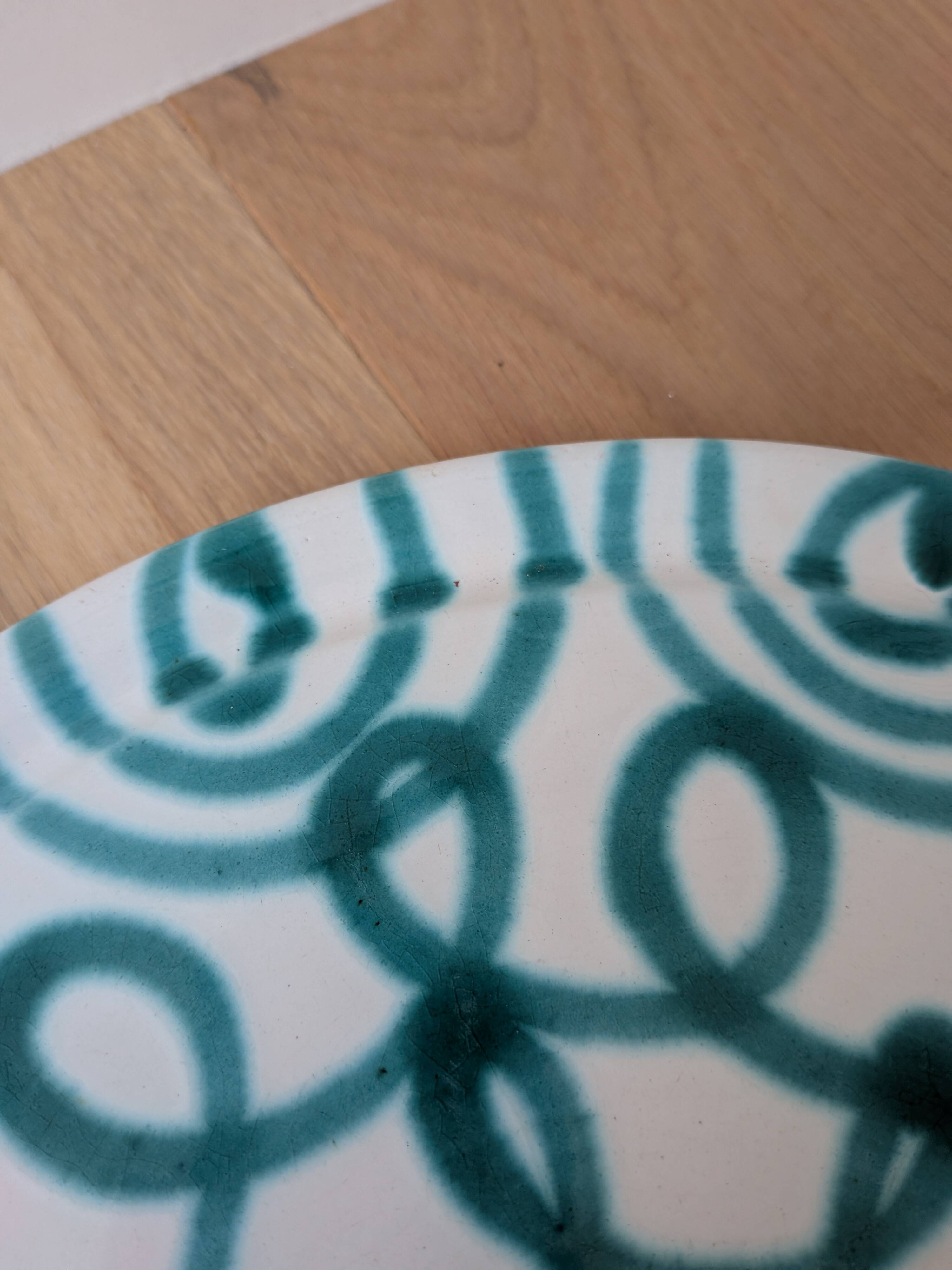 Vintage Gmundner Keramik Green Flamed Flat Plate – Austrian Hand Painted