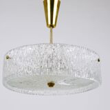 J.T. Kalmar Lustre pendant light in brass and textured glass, 1950s