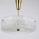 J.T. Kalmar Lustre pendentif en laiton et verre texturé rond, années 1950