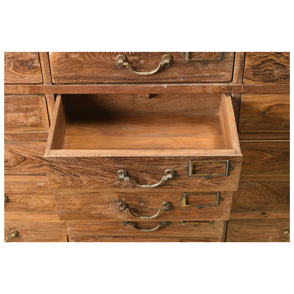 Old teak storage cabinet with 21 drawers