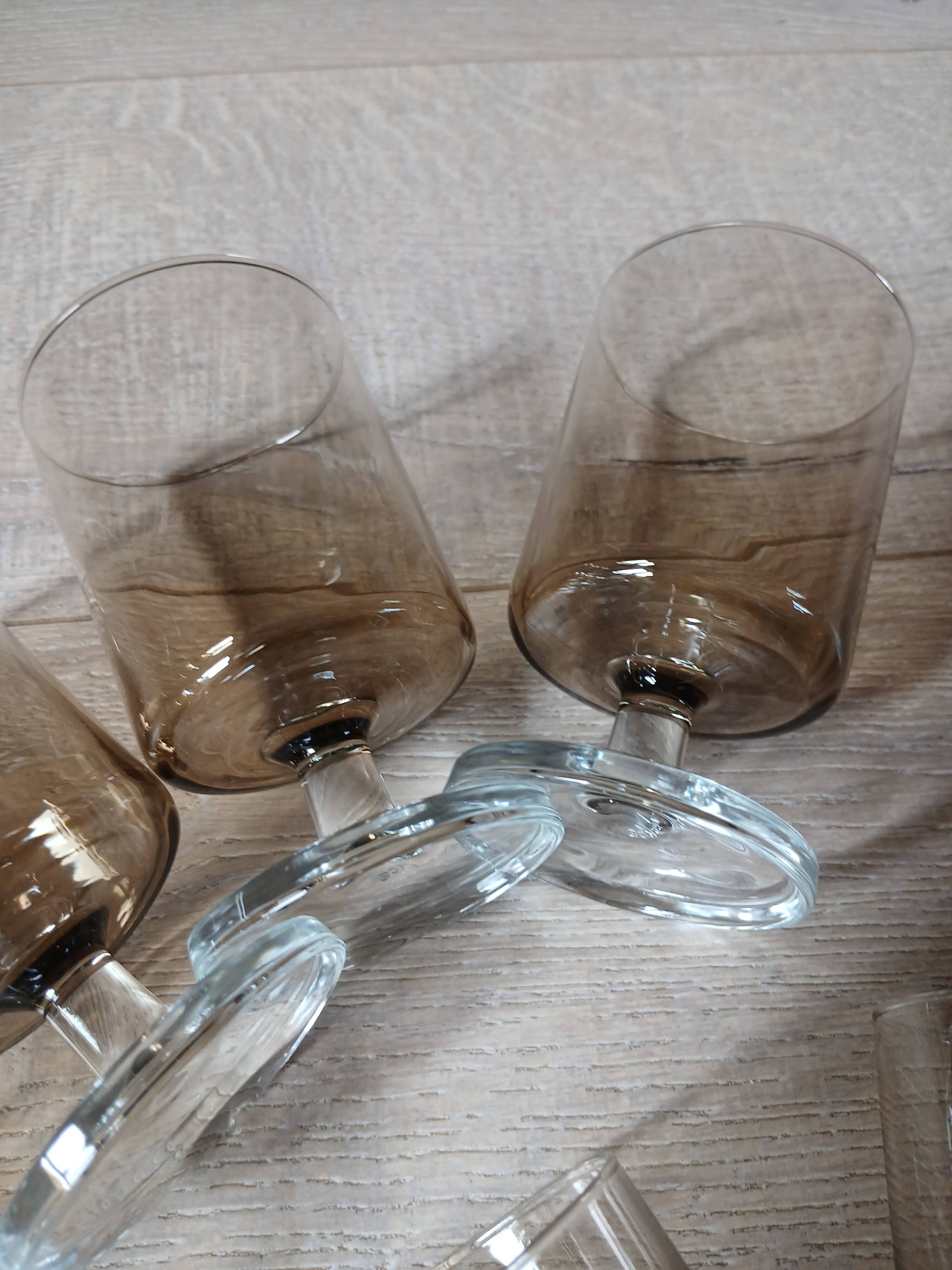 7 vintage stemmed glasses in smoked glass