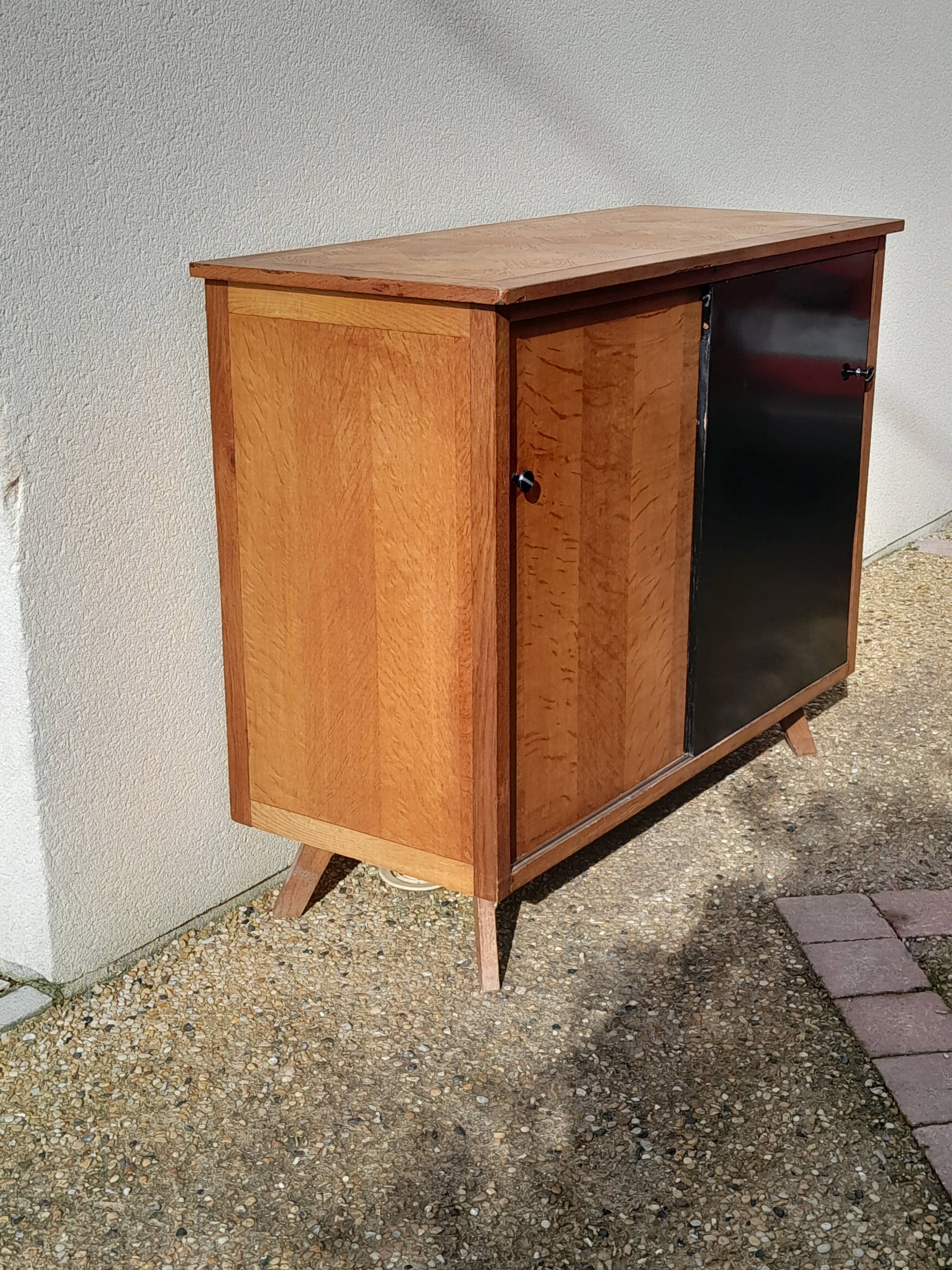 Vintage melamine wood sideboard, year 50, compass feet