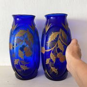 Paire de vases art nouveau  bleu cobalt ,chardons