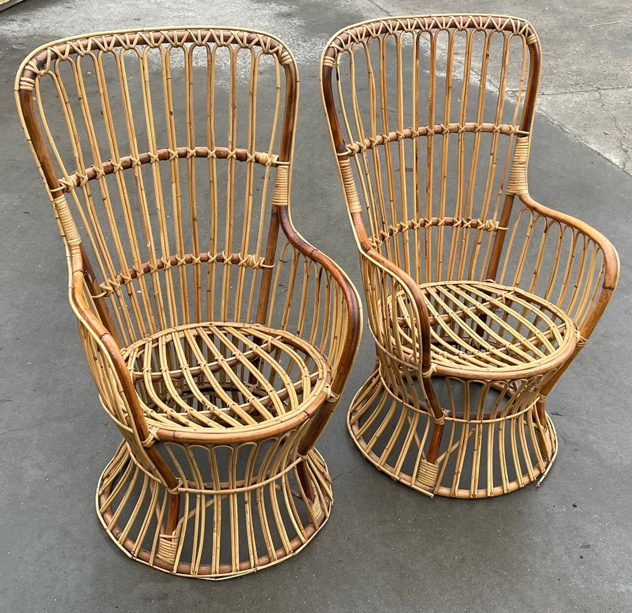 Set of two mid century rattan armchairs by bonacina 1950 design