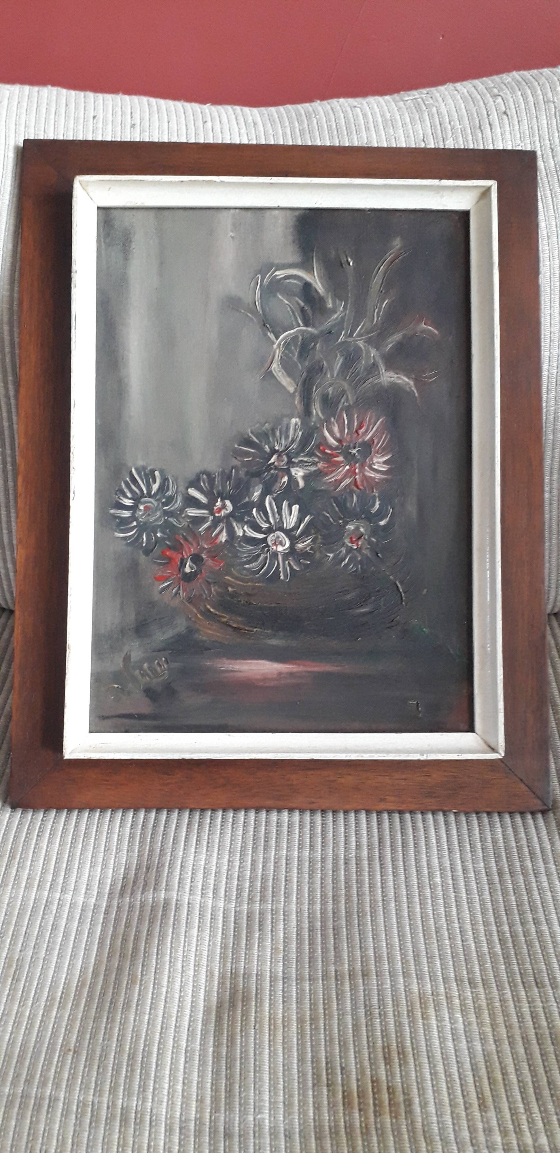 Old oil painting representing a still life