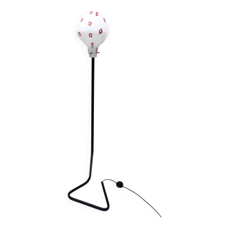 Floor Lamp with Vintage Encased Glass Shade with Red Geometrical Motifs, Italy