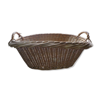 Braided wicker laundry basket with 2 handles - 60s