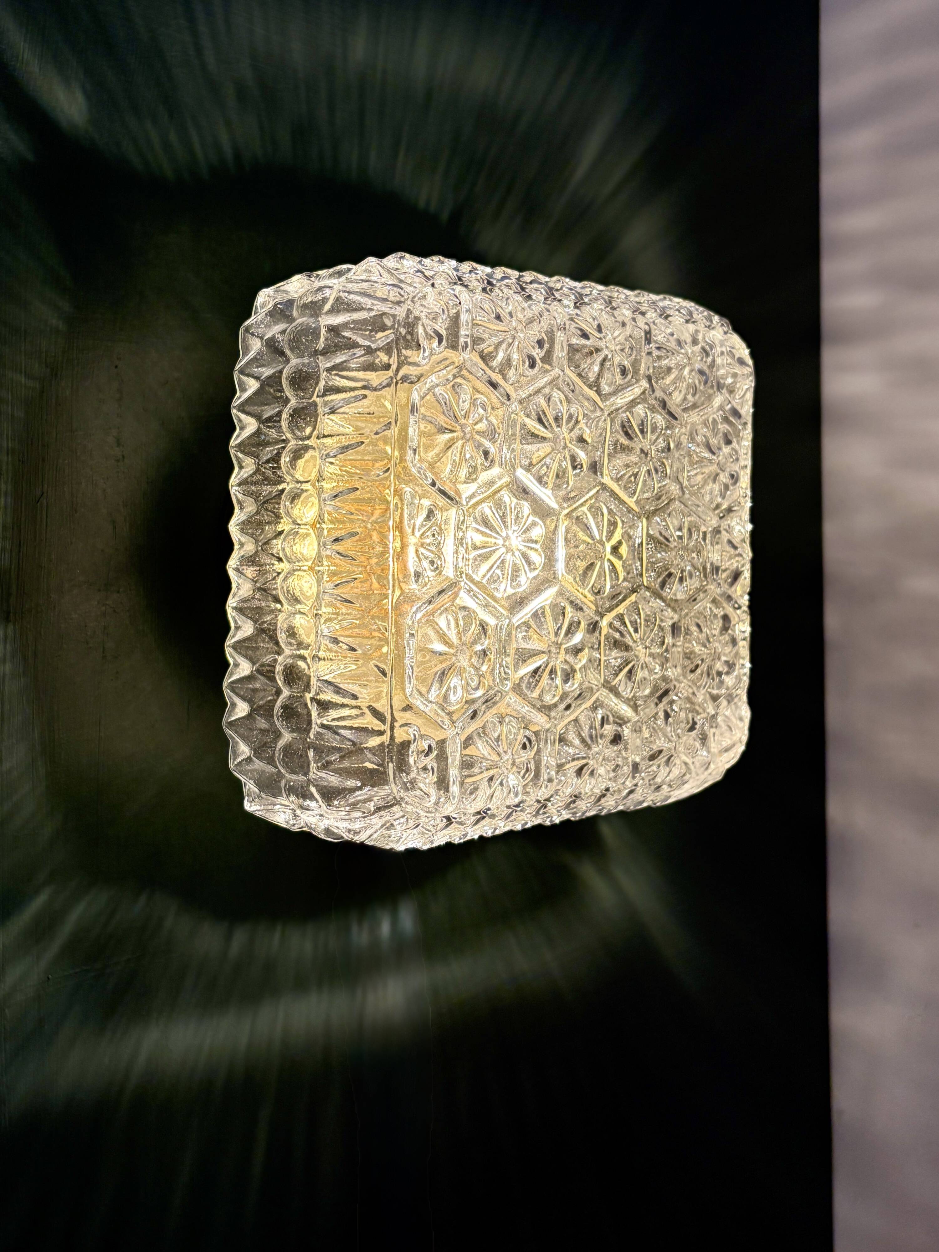 Vintage square globe wall or ceiling light in moulded glass