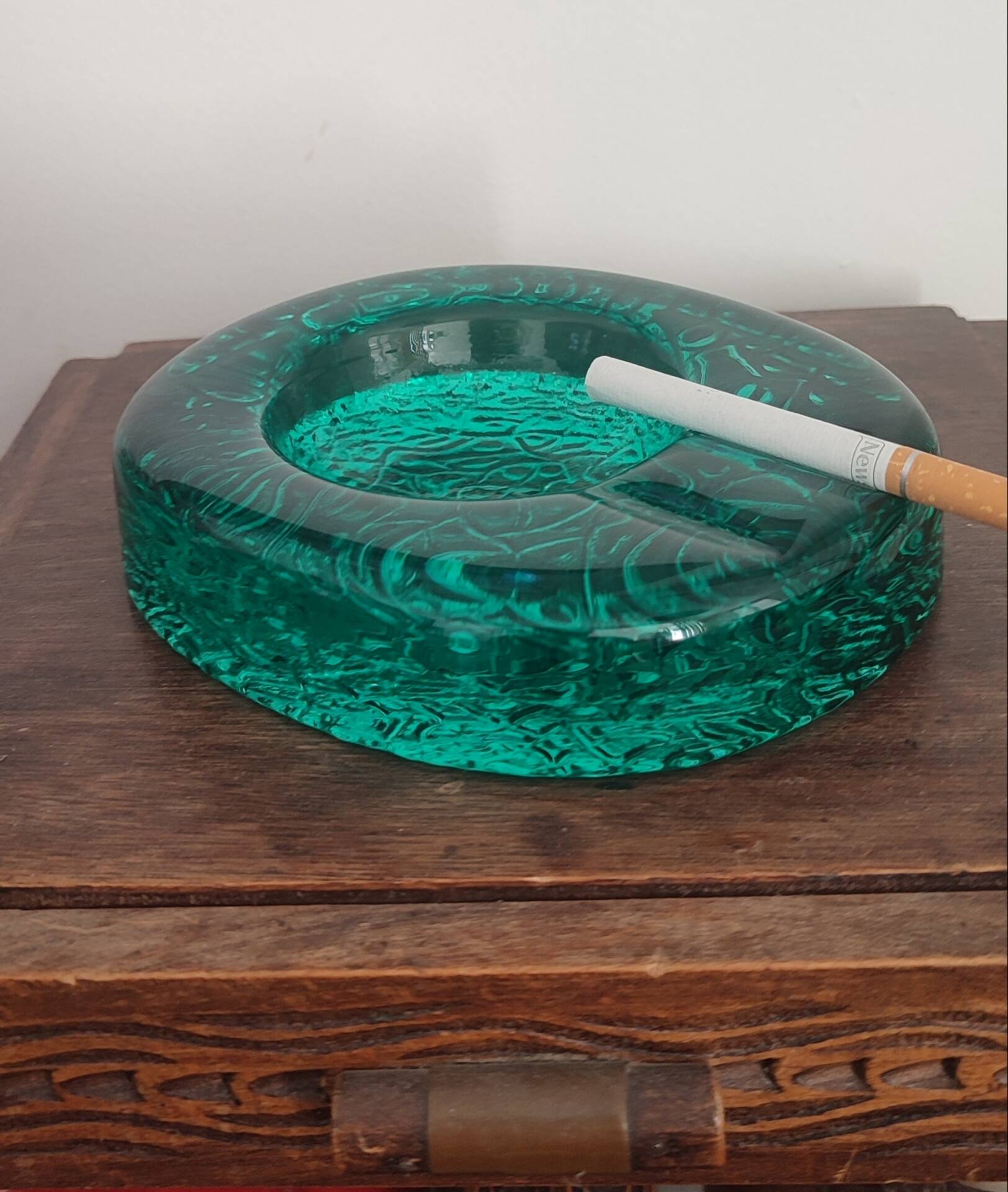Kosta Boda art ashtray solid glass emerald circa 1970