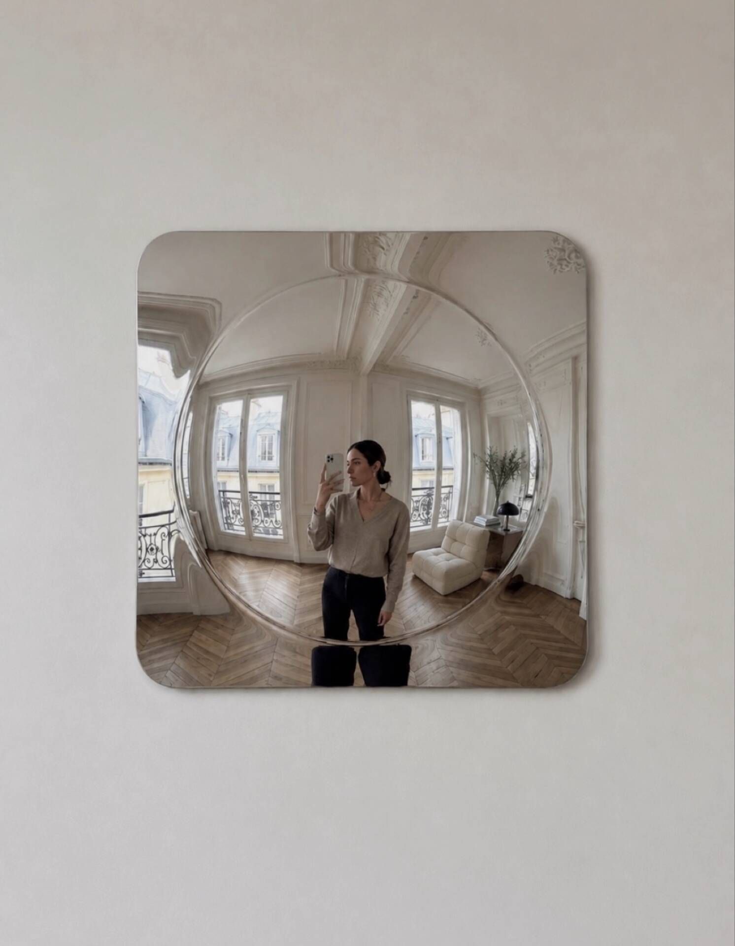 Square wall mirror with bubble effect – silver, retro style