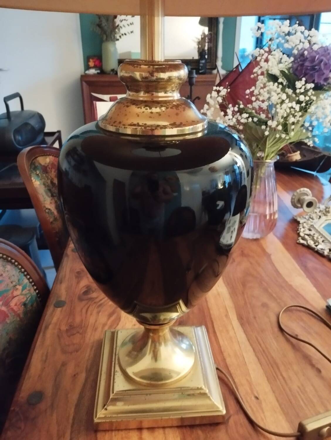 Grande Lampe de Bureau en Laiton de Maison Le Dauphin, 1970s