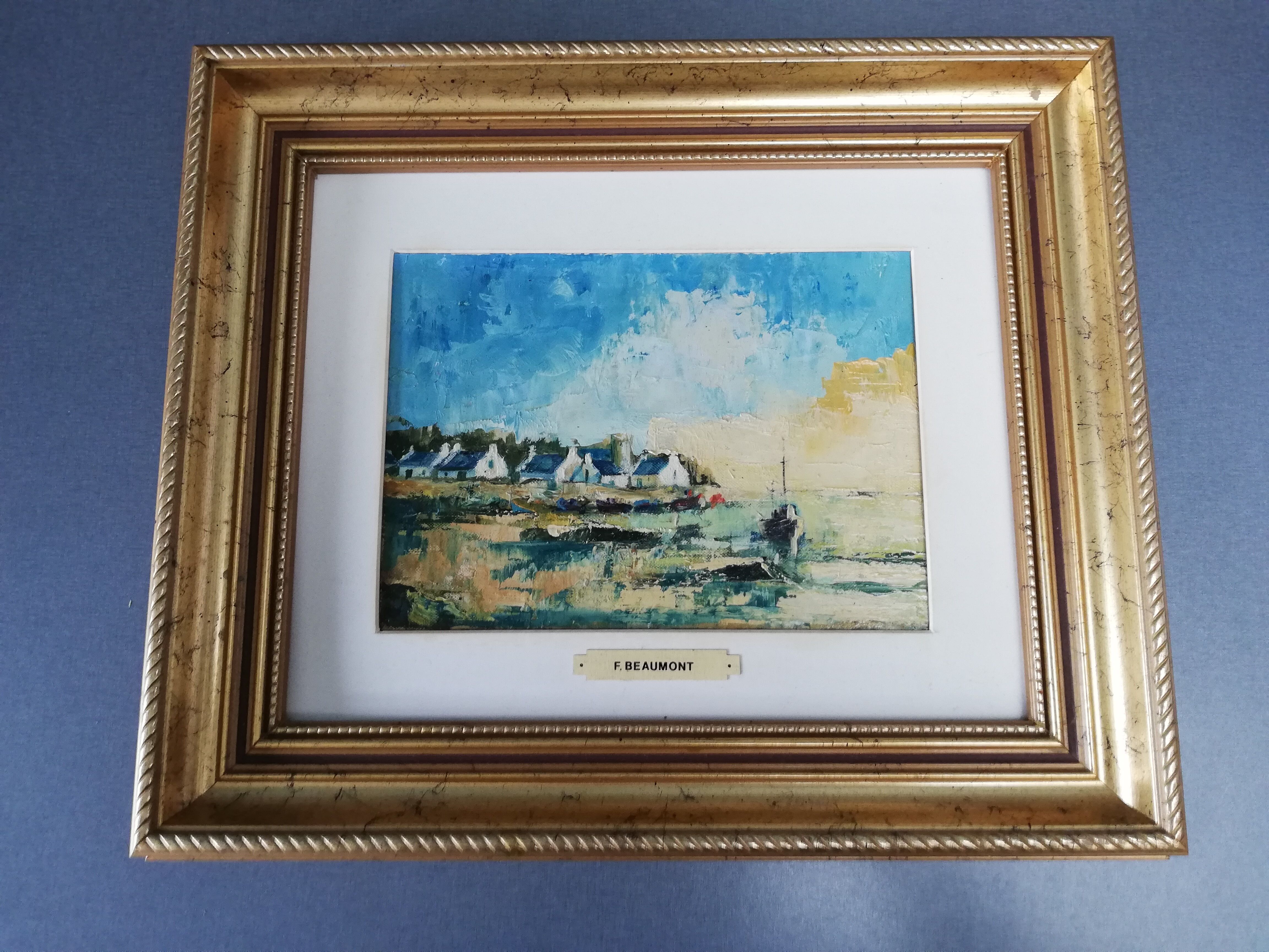 Tableau peinture sur carton Morbihan F. Beaumont