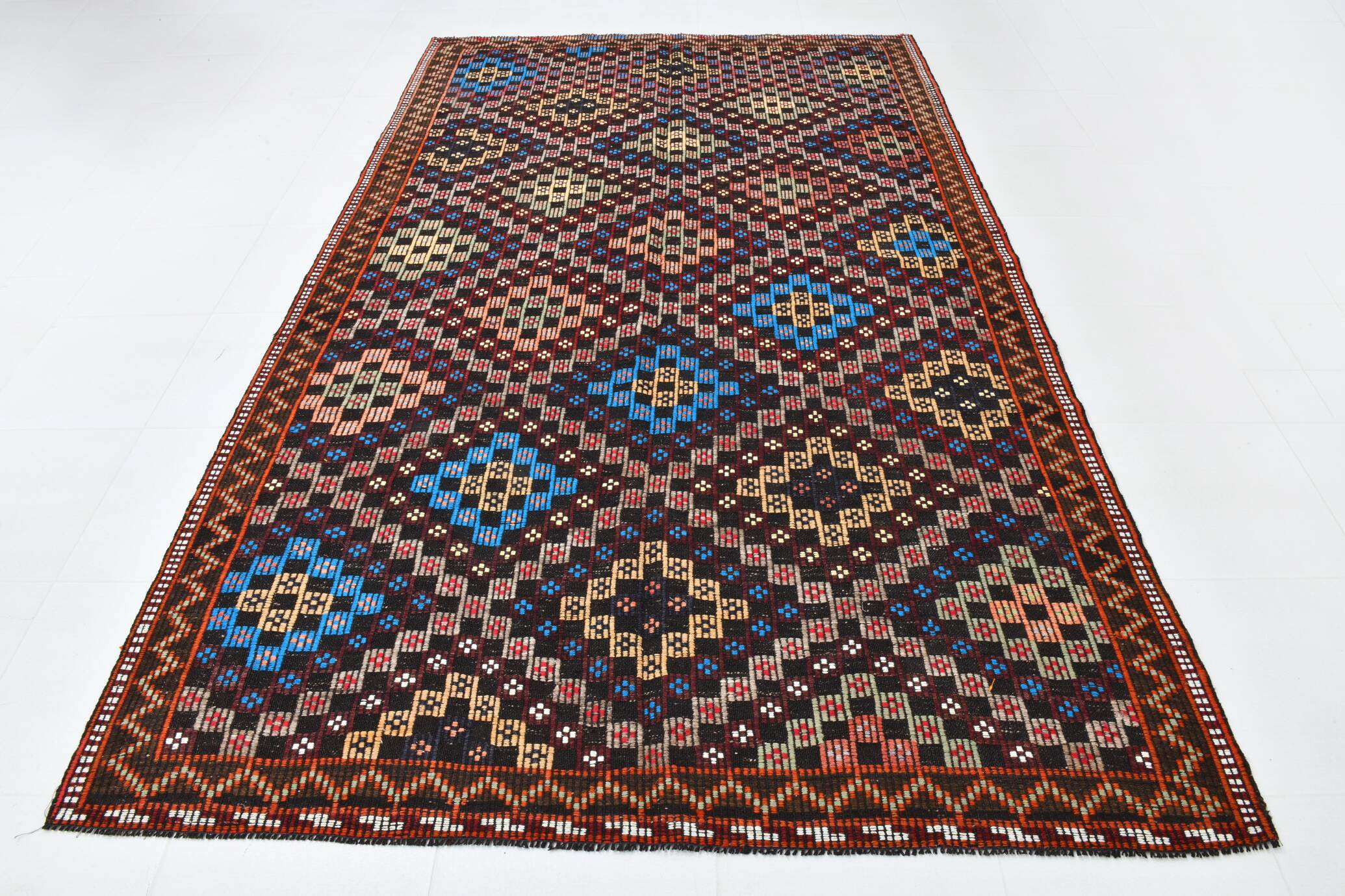 6X10 Bluw & Burgundy Handmade Vintage Kilim Rug, 181x295Cm