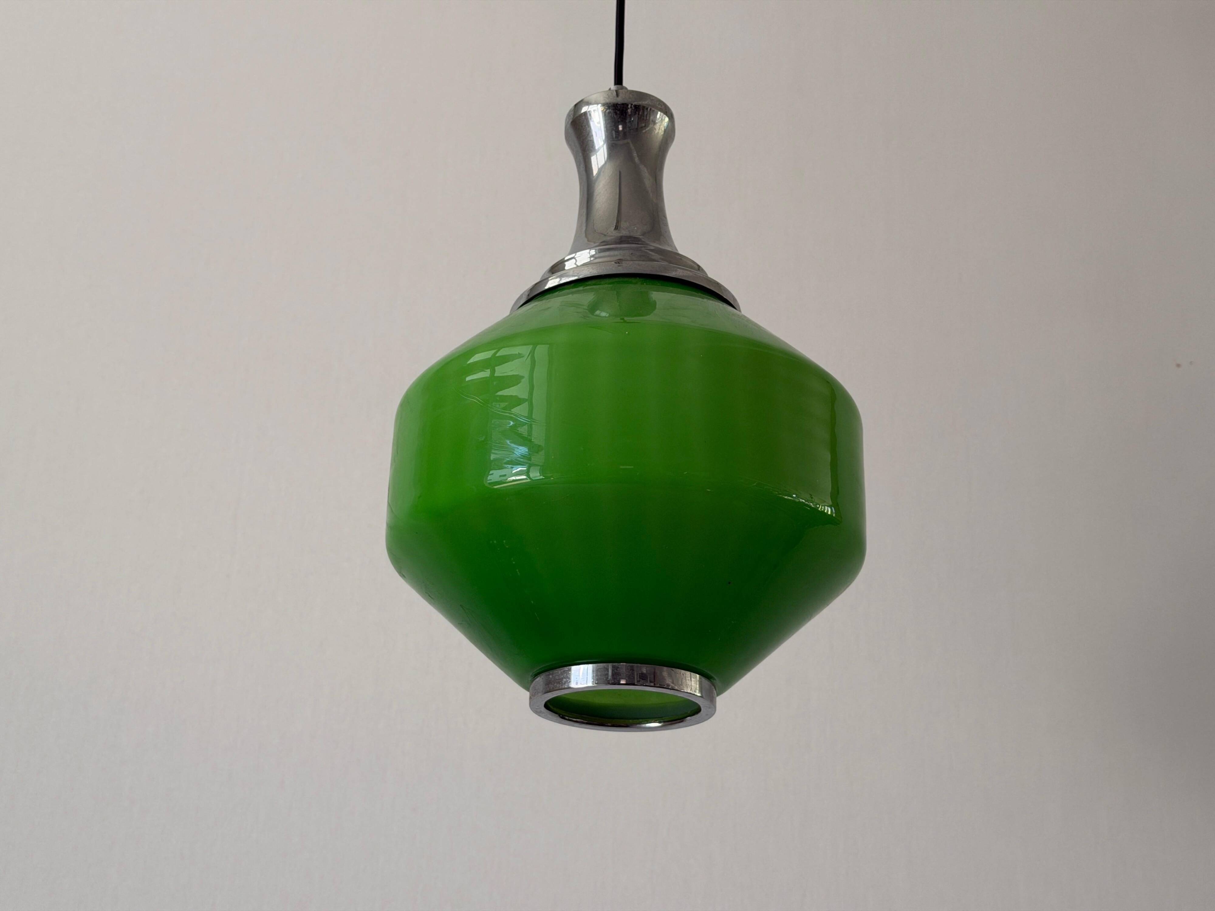 Green glass ceiling light with chrome frame, 1960s, Germany