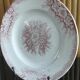 2 anciennes assiettes plates à fleurs rose poinçonner terre de fer hamage st amand "jardinière"