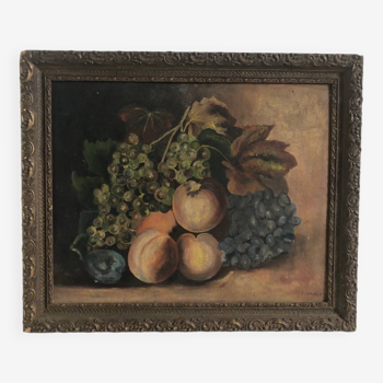 Old still life oil painting with grapes signed