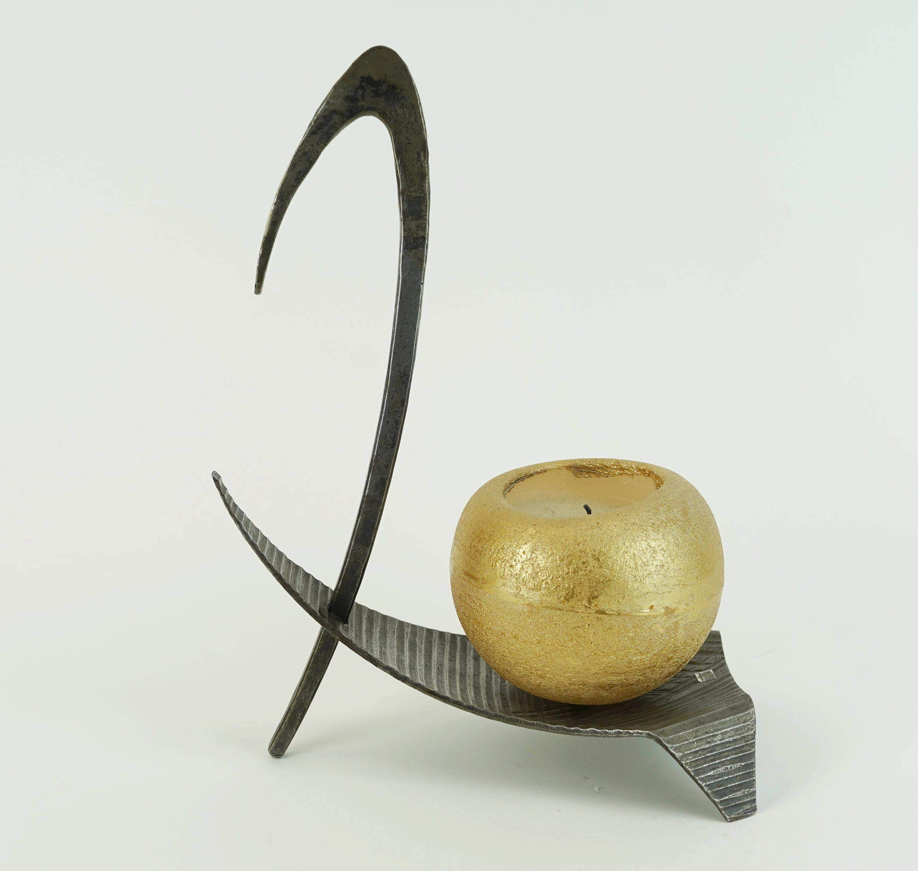 sculptural mid century modern brutalist iron CANDLE HOLDER 1960s 1970s