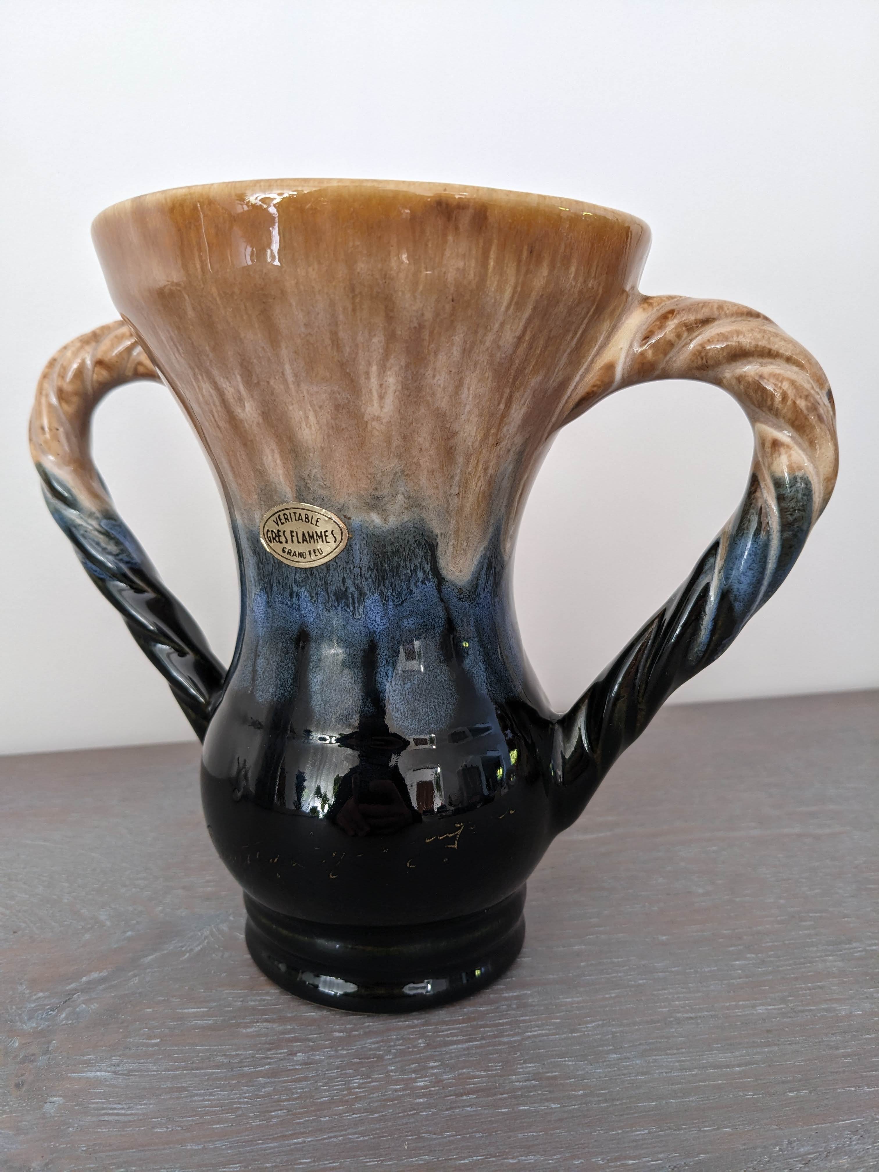Large fire flamed stoneware vase