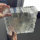 Plafonnier carré en verre vintage, motif soleil.