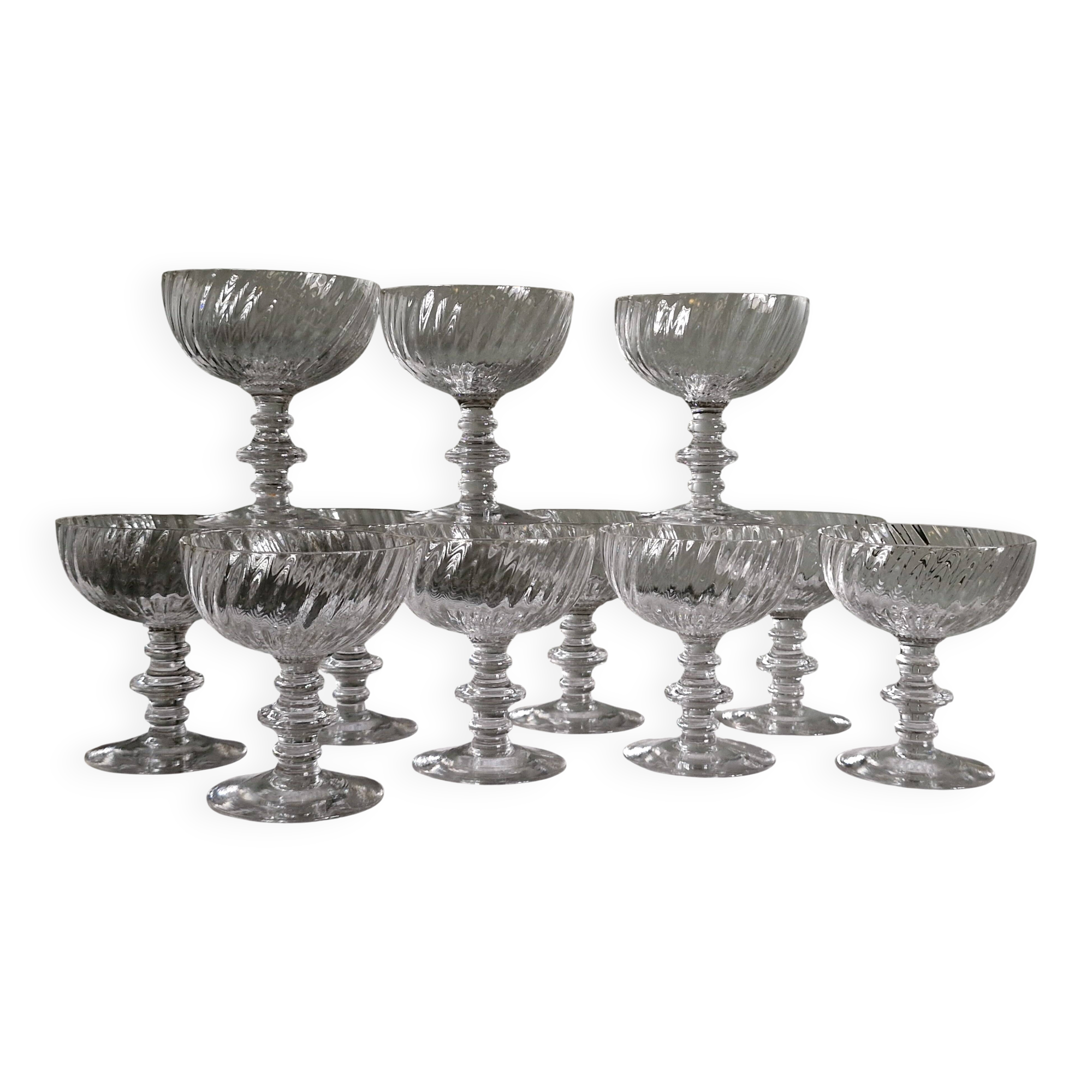 11 crystal champagne coupes - late 19th century