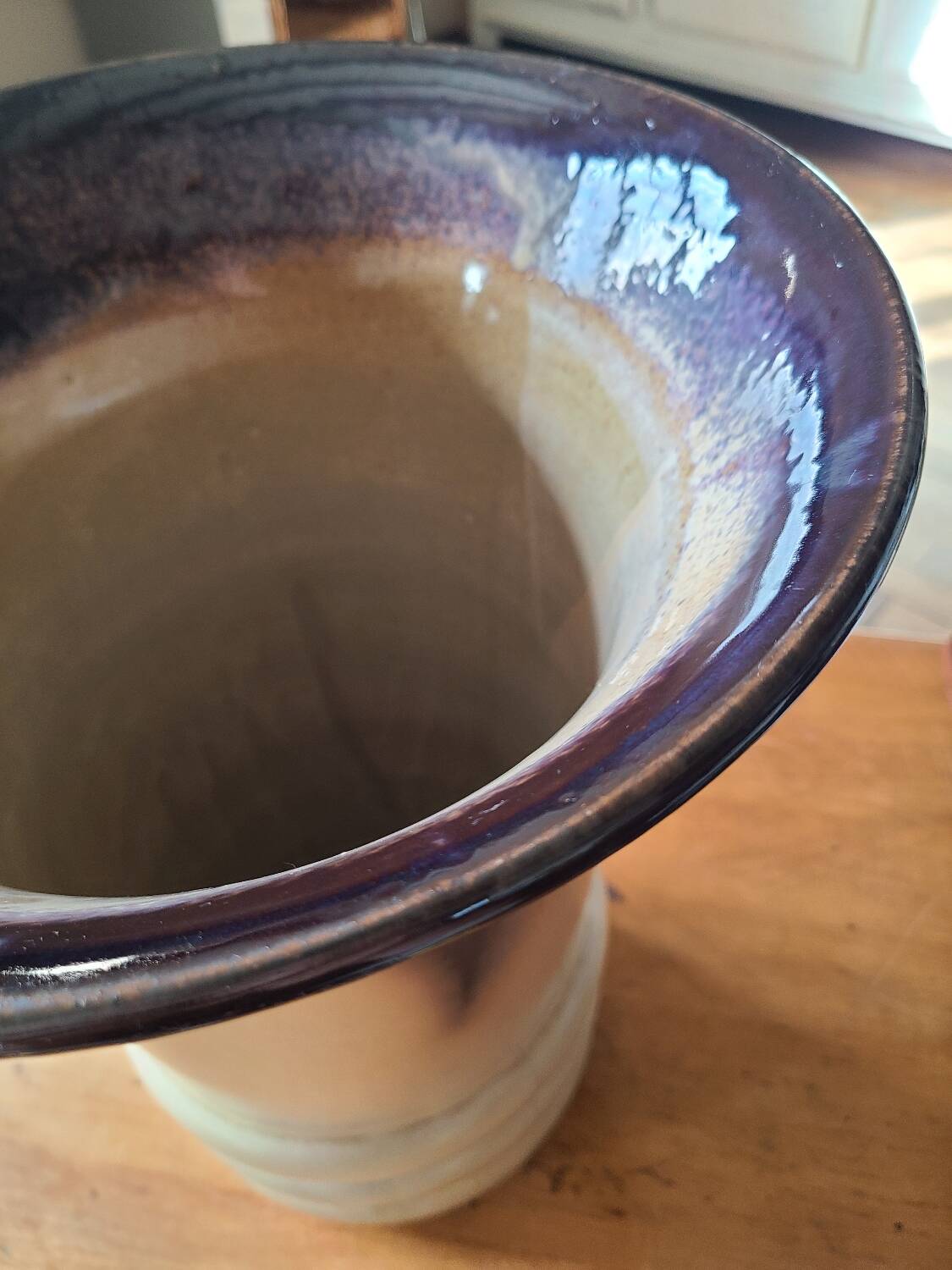 Large ceramic vase circa 50 blue/purple/beige enamel