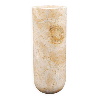 Cylindrical marble vase with fossil motif