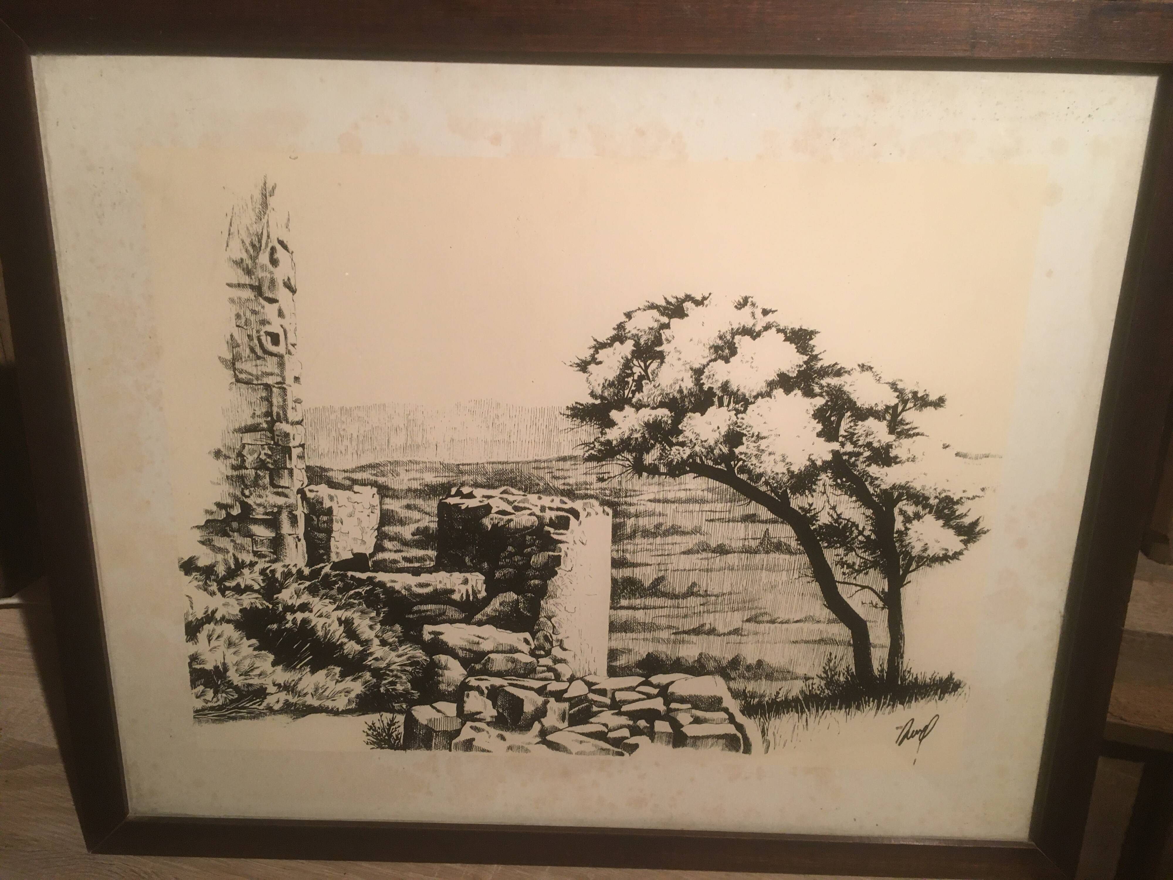 Illustration/signed paper print, framed, 60s/70s