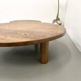 Duo of large modernist tripod coffee tables