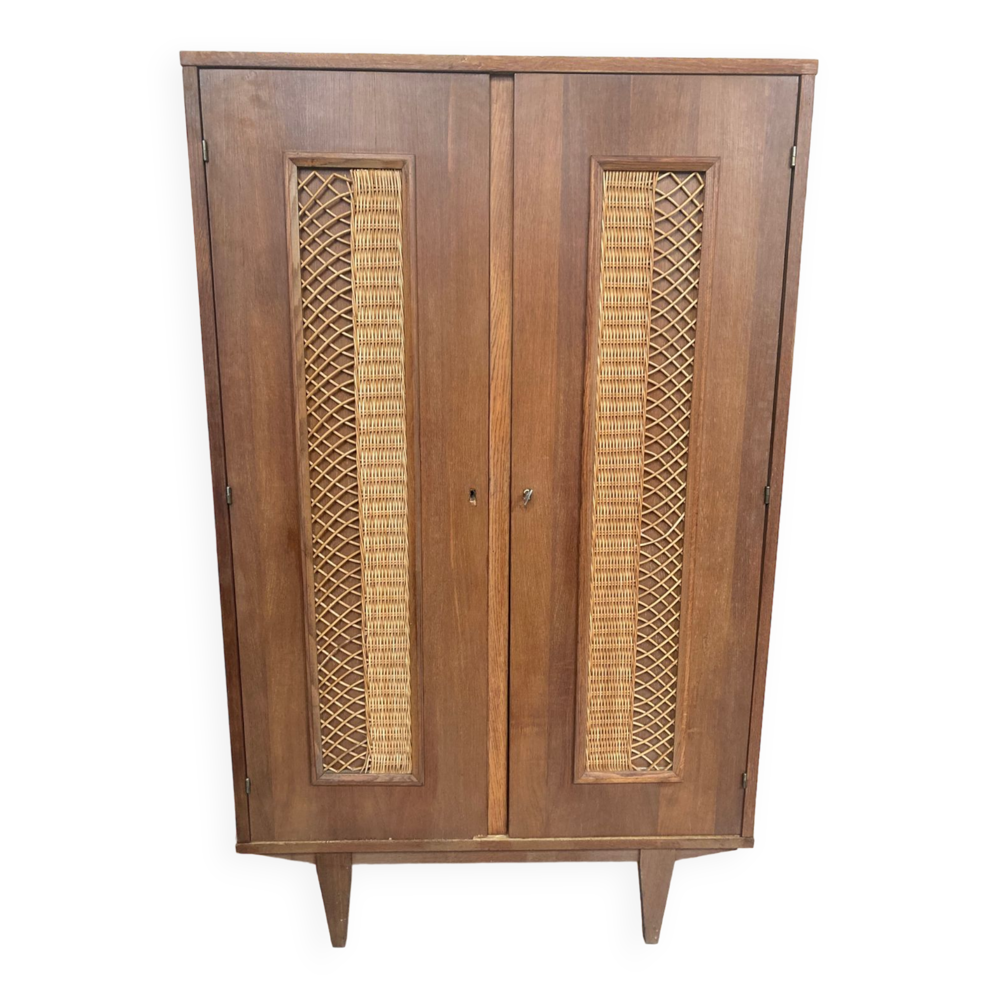 Vintage wood and rattan cabinet