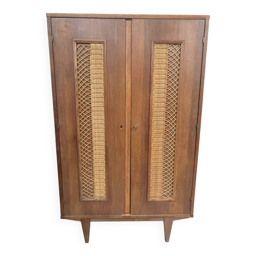 Armoire en bois et rotin vintage Selency