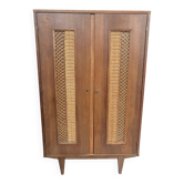 Armoire en bois et rotin vintage