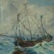 Old painting boat at sea signed