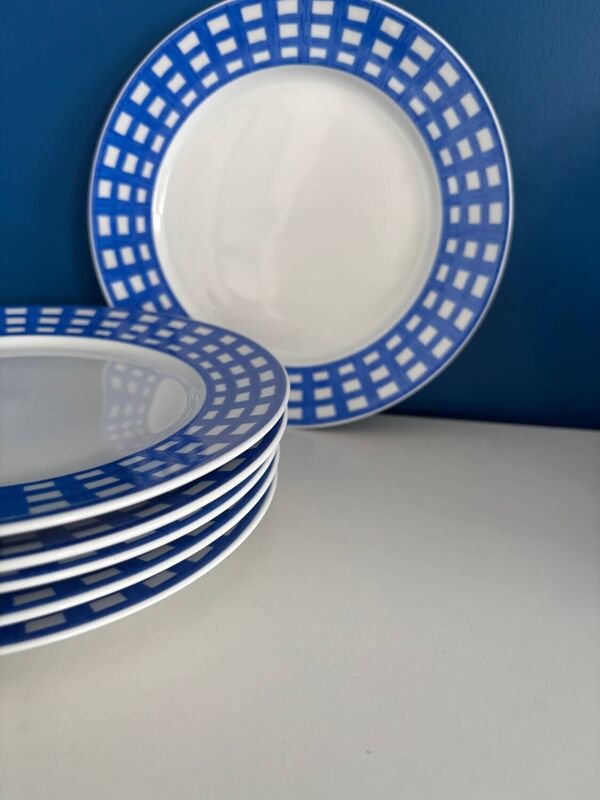 Lot de 6 assiettes à dessert Guy Degrenne  modèle paréo bleu vintage - serv