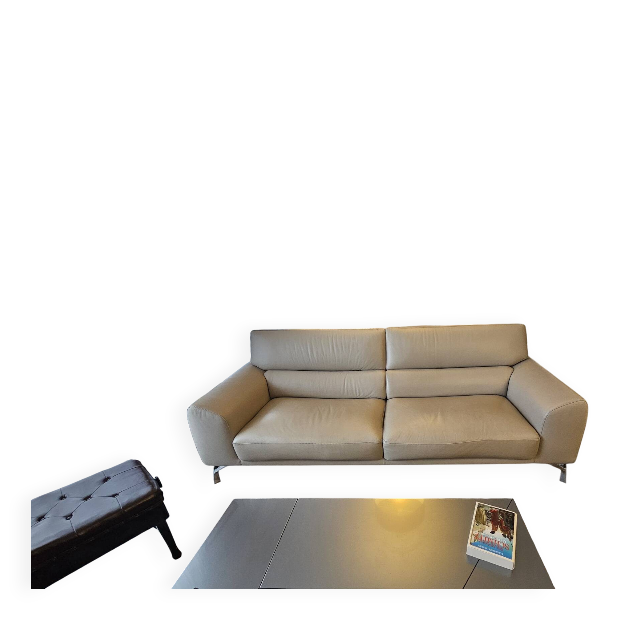 Roche Bobois grey leather 3-seater sofa