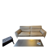 Roche Bobois grey leather 3-seater sofa