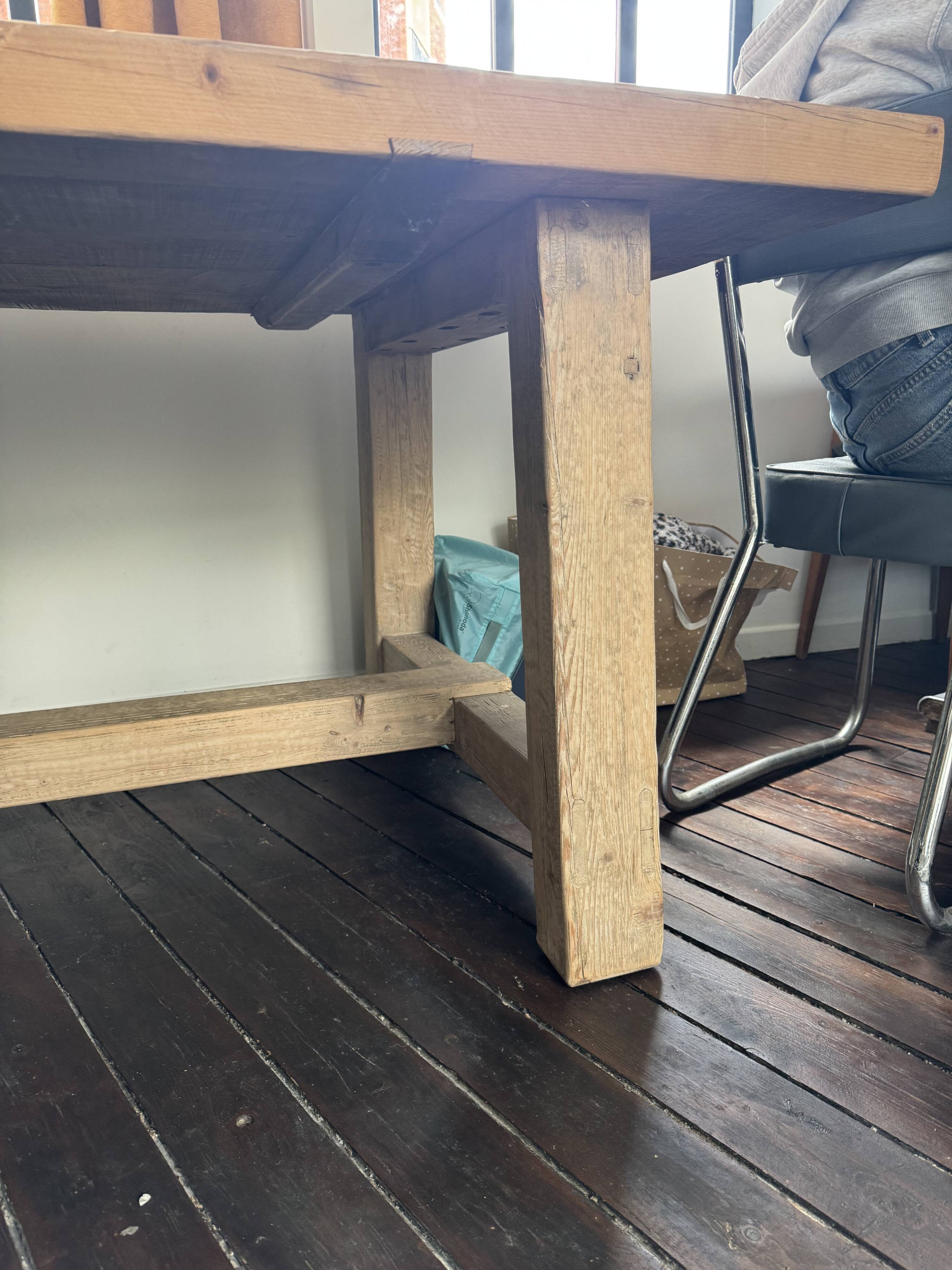 Contemporary farmhouse table – Solid reclaimed elm – One-piece tabletop
