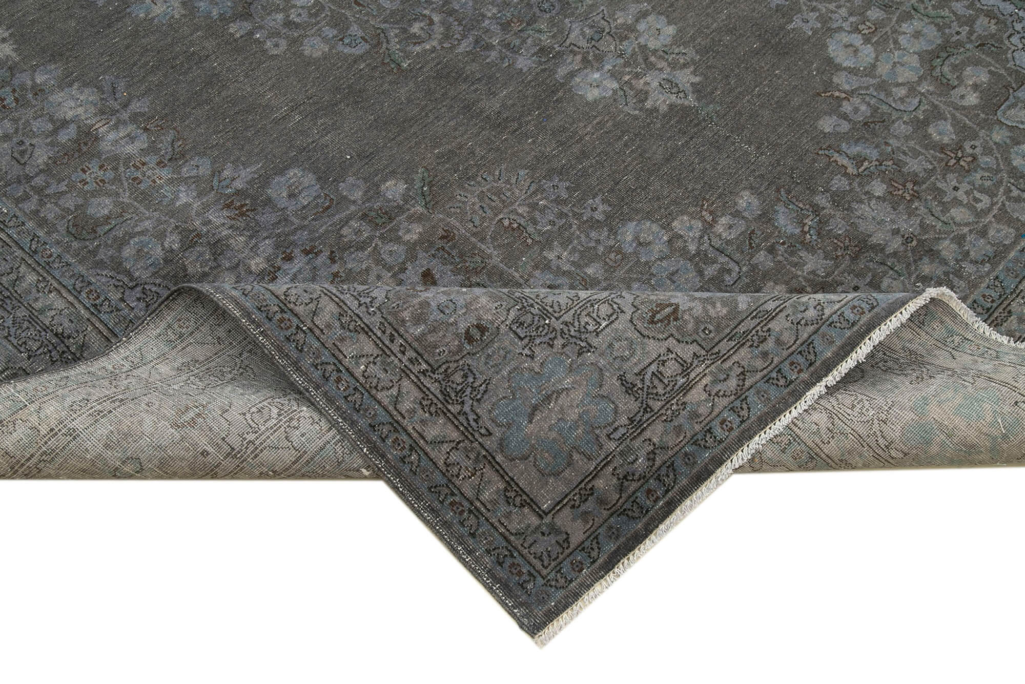Handwoven oriental overdyed 206 cm x 327 cm grey wool carpet