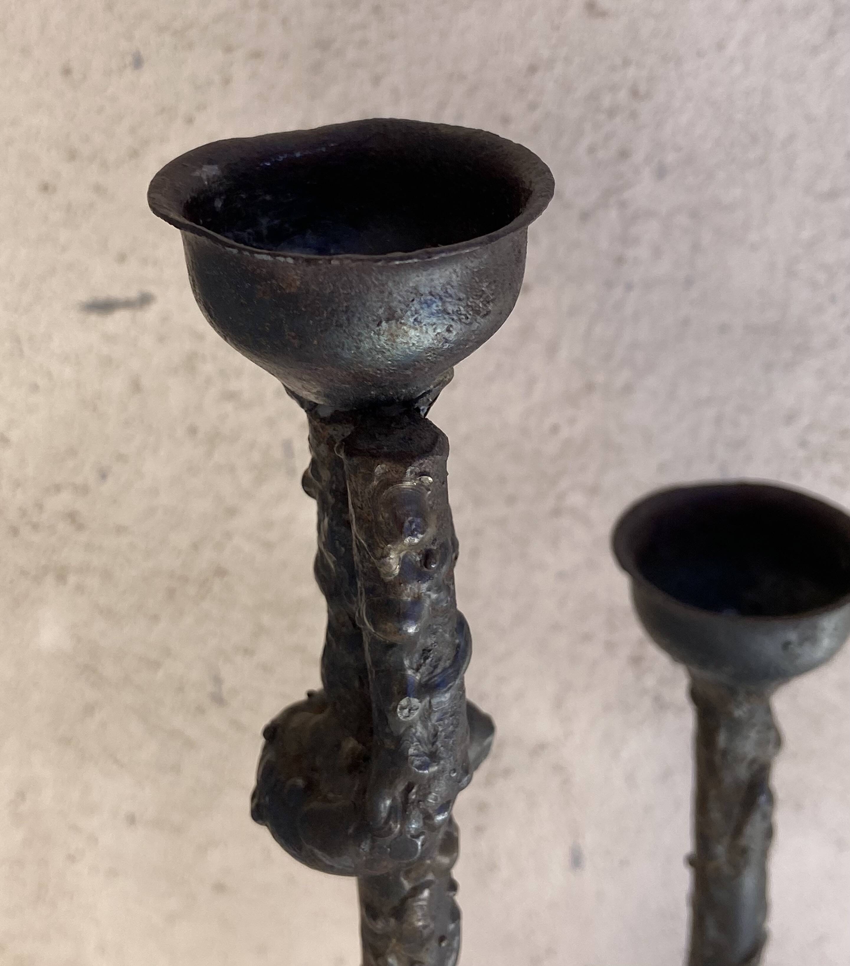 Brutalist iron candle holder