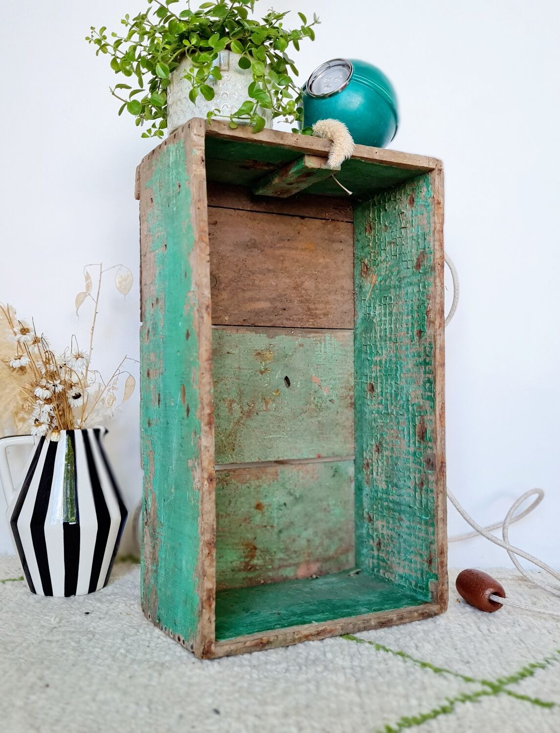 Patinated green wooden box