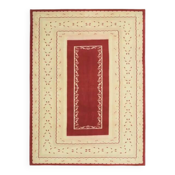 Tapis de sol vintage turc Oushak fait main en laine et coton beige 194x263 des années 1970