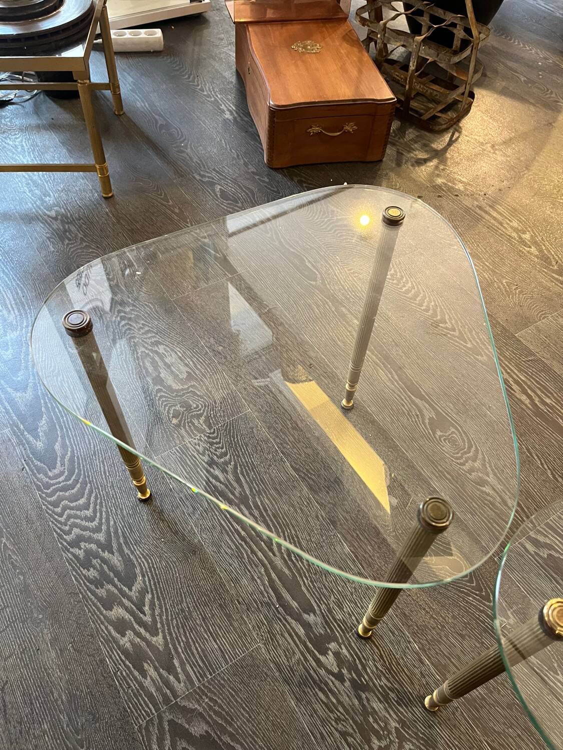 1960s designer glass and metal sofa end table