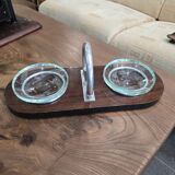 Vide-poche Art Déco en bois, verre gravé et métal chromé