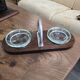 Art Deco pocket emptier in wood, engraved glass and chromed metal