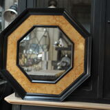 Octagonal vintage wooden mirror of the 1970s - 72cm